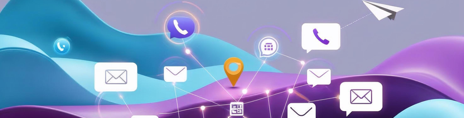 Contact ReachMax – Let’s Build Your Digital Growth Together Digital illustration with communication icons including email, phone, chat, and paper plane, representing ReachMax contact options.